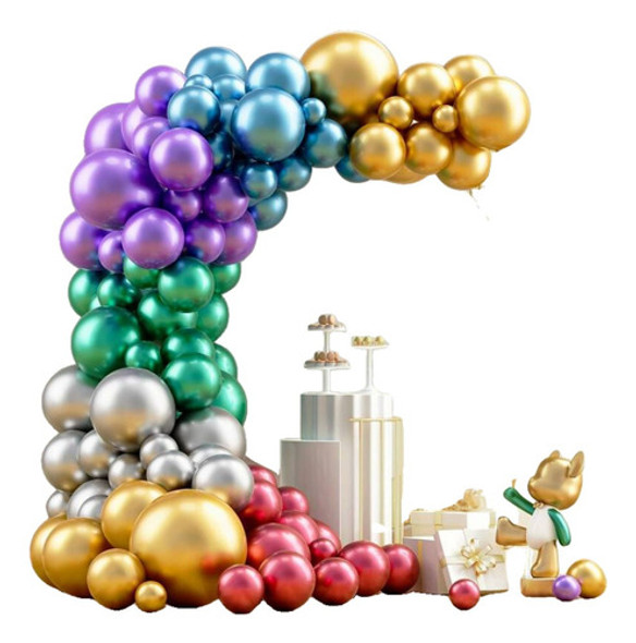 Kit Metalizado 120 Balões Coloridos Arco Desconstruido+fita 0