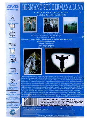 Hermano Sol Hermana Luna - Dvd Nuevo Orig. Cerrado - Mcbmi 1