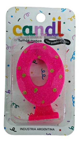 Vela Numero Rosa Fluo Con Lunares Nº0 0