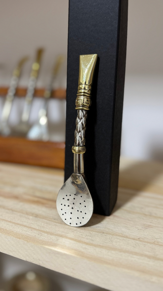 Mini Bombilla – 14cm – Carved Alpaca with Bronze Tip and Silver Details