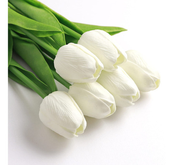 20 Flores Tulipanes Artificiales Mandys De Latex Blanco 1