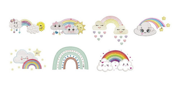 Pack Matrices Para Maquinas Bordadoras Nubes Arcoiris 10cm 0