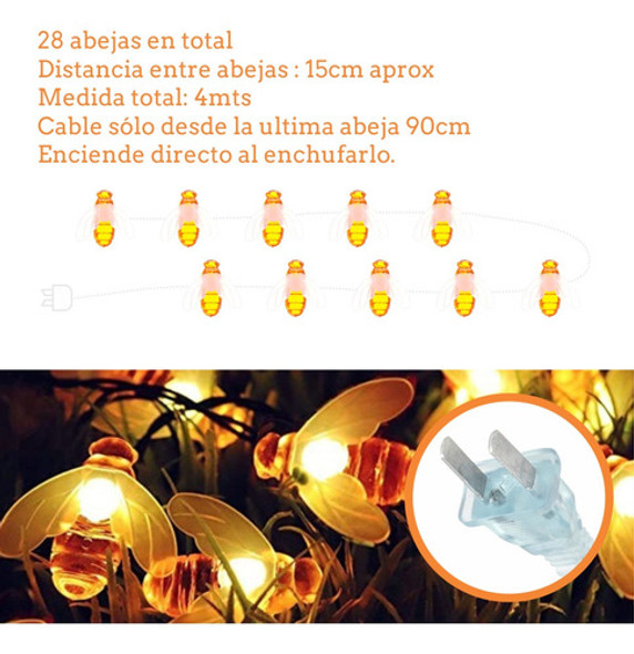 Guirnalda Led Abeja Luces Luz Deco Cable Enchufe Adorno 1
