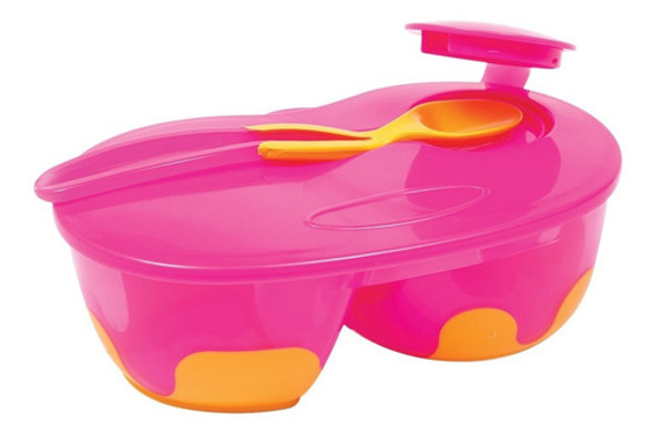Kit Pote Com Ventosa Refeição 450 Ml Rosa C/ Colher E Tampa 1