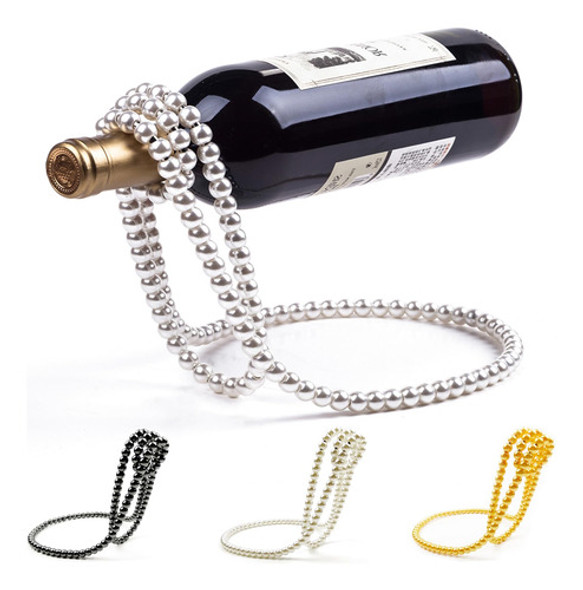 Soporte Para Botella De Vino Collar De Perlas Plata 0