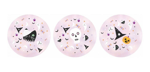 Platos Halloween Rosa Pastel X 10 U Calavera Calabaza 17 Cm 0