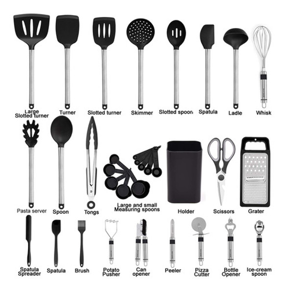 Conjunto De Utensilios De Cocina Silicón Y Acero Inoxidable 1