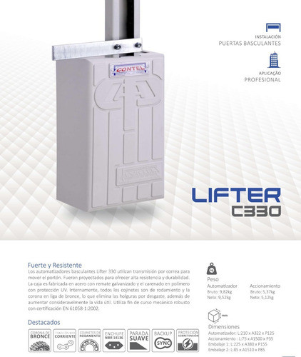 Motor Portón Basculante Industrial Contel Lifter 1/3 Hp 1
