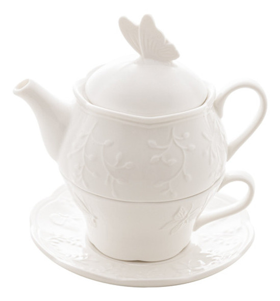 Cj 3pc Para Chá Porcelana New Bone Butterfly Flower Lyor 1