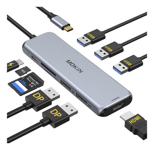 Adaptador Hub Mokin 9 En 1 2 Dp Hdmi 3 Usb3.0 Sd Y Micro 0