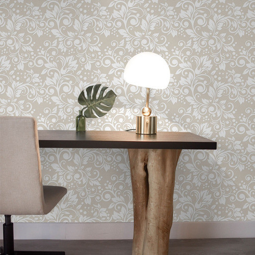 Papel De Parede Adesivo Floral Clássico Branco E Bege 10m 1