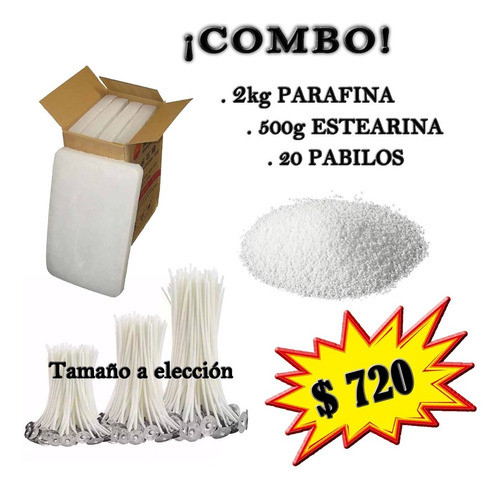 ¡¡combo!! 2k Parafina 1/2k De Estearina 20 Pabilos C/chapita 0