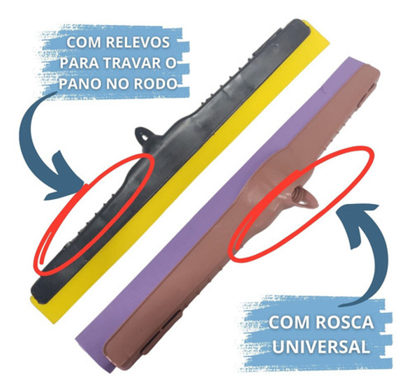 Kit Com 6 Rodo De Plástico 60cm Com Cabo 1,2m Plastificado 1