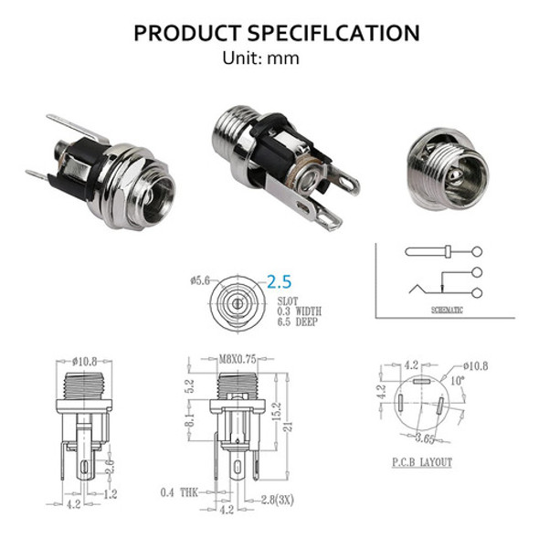 Diyhz Enchufe De Alimentacin Cc De 0.098in, Conector De Mont 1