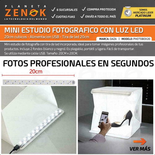 Caja De Luz 20x20cm Led Mini Estudio Fotografico Photobox 1