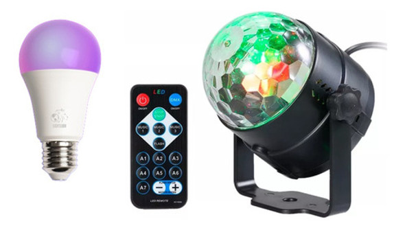 Promo Foco Ultravioleta Uv + Bola Disco Giratoria Fiestas Dj 0