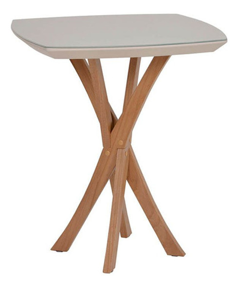 Mesa Lateral De Madeira Com Tampo De Vidro Baixa Jasmin 0