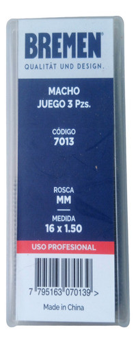 Set Juego Macho 3 Piezas Milimetrico M16 X 1,50 Bremen 7013 0