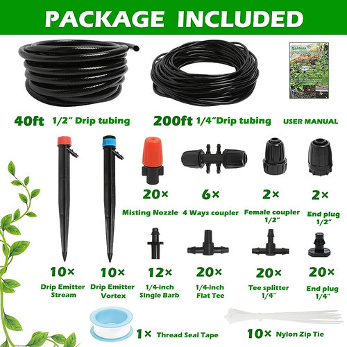 ~? Kit De Sistema De Riego Por Goteo De 240 Pies, Sistema Au 1