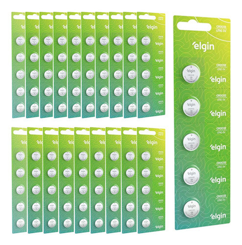 100 Pilhas Bateria 20 Cartelas Elgin Cr2032 3v Lítio Vamos 1