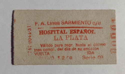 Boleto Ferrocarril Roca De Hospital Español A La Plata 0