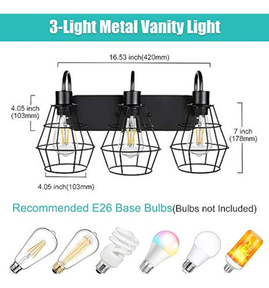Lámpara De Tocador De Baño Industrial De 3 Luces, Aplique De 1