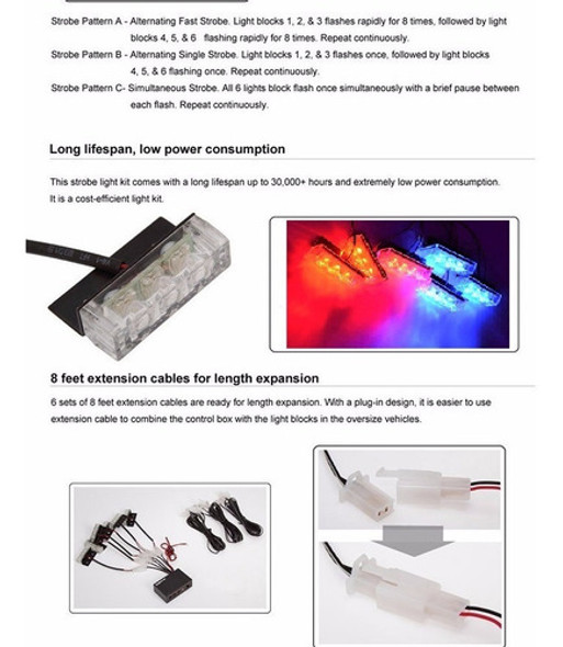 6 Luces De 3 Led Strobo Emerg. Azul Rojo Vehiculos Seguridad 1