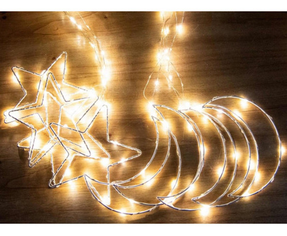 Cortina Guirnalda Led Luna Estrellas Led Blanco Calido 1