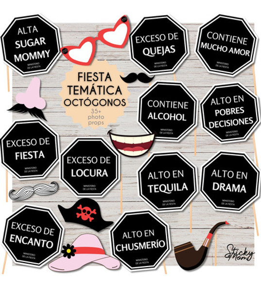 Kit Imprimible Octógonos Props Etiquetado Frontal Carteles 1
