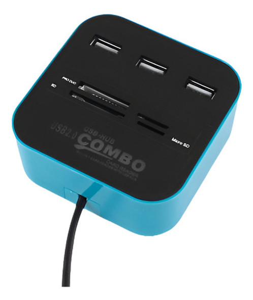 Azul Luz Led Todo-en-1 Memoria Card Reader 3 Puertos Usb 2.0 0