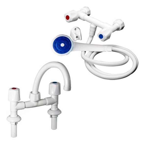 Combo Griferia Ginyplas - Plastico Ducha Pared Y Mesada Visn 0