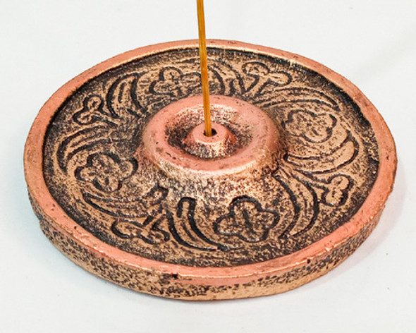 Incensário De Resina Redondo 4 Flores Ouro Velho 7 Cm 0