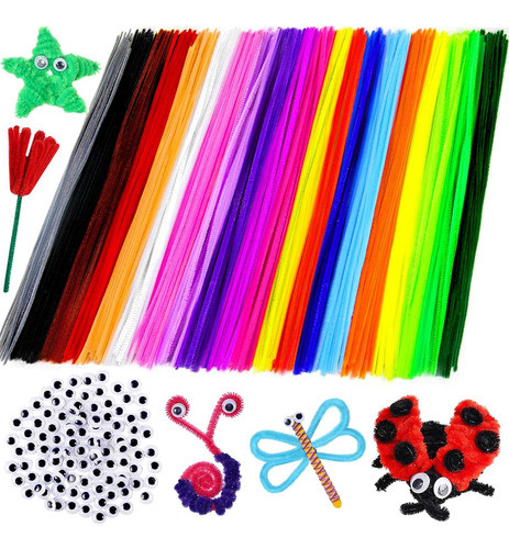 Conjunto De 200 Limpiapipas Multicolor Y 100 Ojos Adhesivos 0