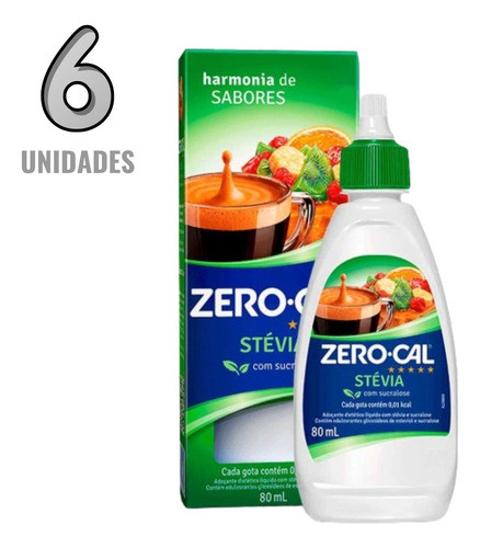 Kit 6 Adoçantes Zero Cal Líquido Stévia 80ml 0