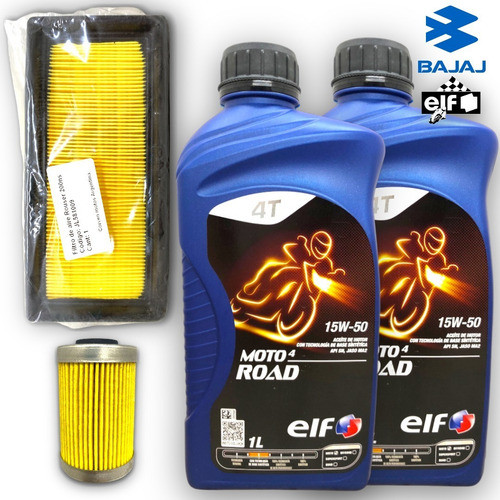 Kit Service Aceite Elf 15w50 + Filtros Bajaj Rouser 200 Ns 0