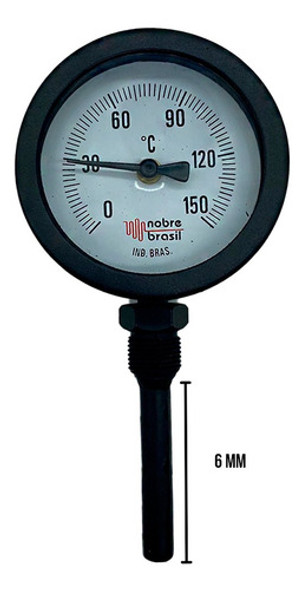 Termômetro Reto Rosca 3/8 Visor 60mm Haste 50mm 0 A 150°c 1