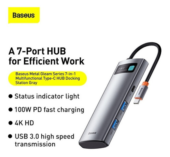Hub Baseus Metal Gleam 7em1 Tipo-c Docking Station Hdmi 4k 1