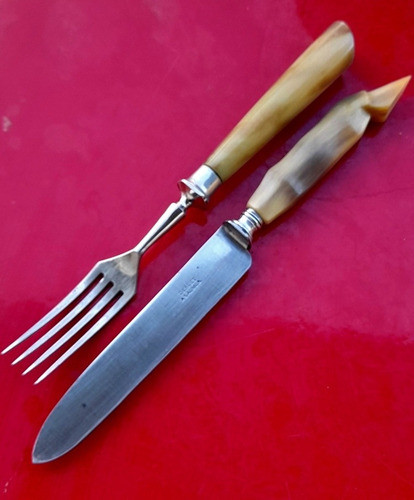 Antiguo Juego Francés Cuchillo Y Tenedor Deruet A. Saumur 0