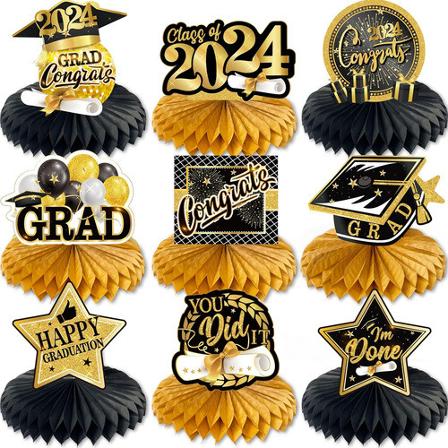 Decoraciones Negro Y Oro, 9 Piezas, Para Mesas, 2024 0