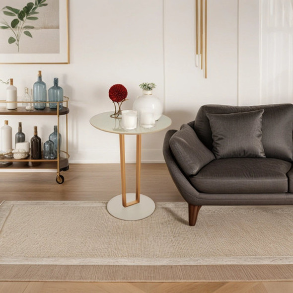 Mesa Lateral Com Vidro Aço Carbono Off White/dourado Aj 0