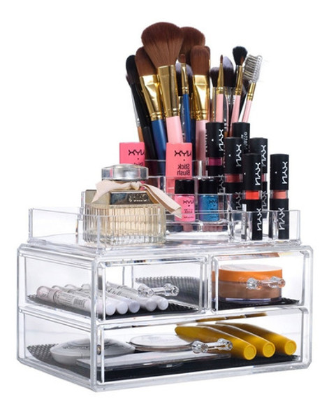 Organizador Em Acrílico P/ Maquiagem Cosméticos 3 Gavetas 0
