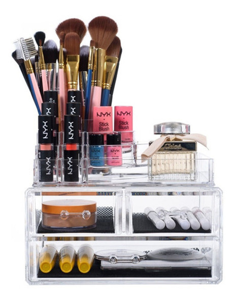 Organizador Em Acrílico P/ Maquiagem Cosméticos 3 Gavetas 1