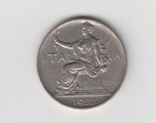 Moneda Italia 1 Lira Año 1922 Muy Bueno 0