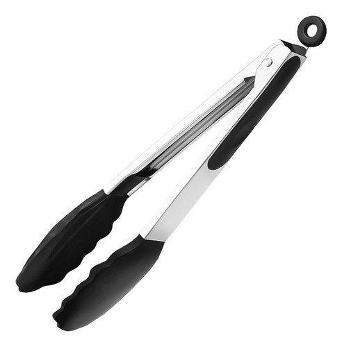 Pegador Preto Em Silicone E Inox 30 Cm Churrasco Alimentos 0