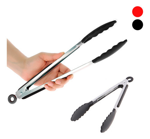 Pegador Preto Em Silicone E Inox 30 Cm Churrasco Alimentos 1