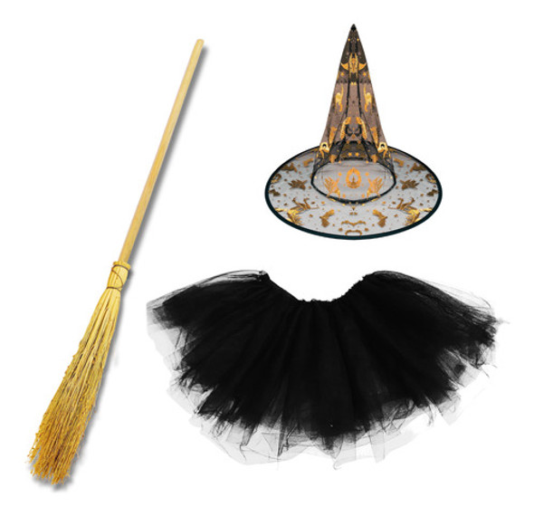 Kit Fantasia Bruxa Vassoura Chapéu Festa Halloween 0 Kit Fantasia Bruxa Vassoura Chapéu Festa Halloween 0