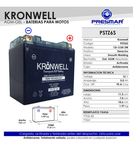 Bateria De Gel Kronwell Honda Elite 125 1