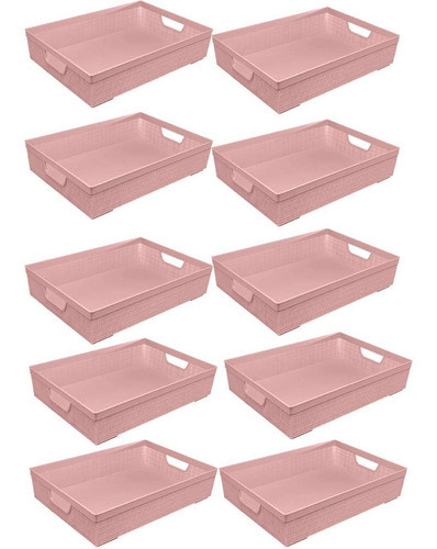Kit 10 Cestos Organizadores Juta A3 11,5l 45x32x9,5cm  Rosa 0