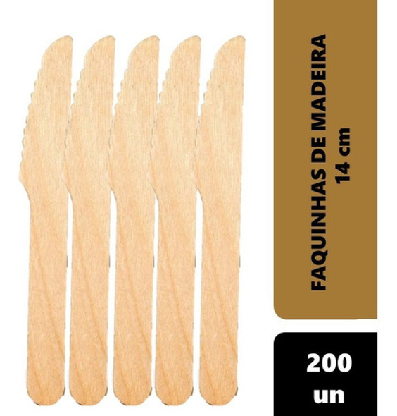 200 Faquinhas Descartáveis De Madeira Biodegradável 14 Cm 1