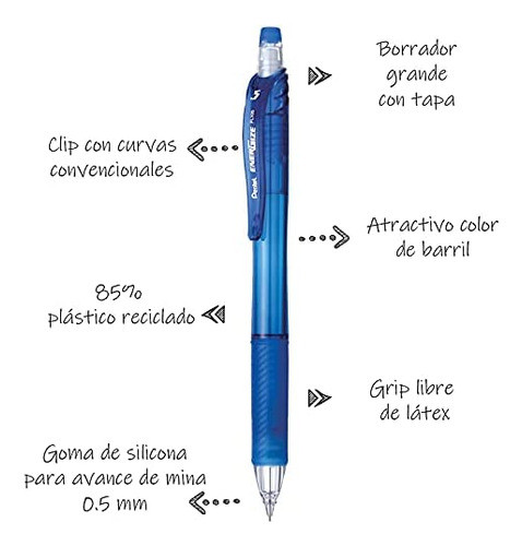 Lápis Mecânico Pentel Energize-x (0,5 Mm) Cano Azul, Caixa 1